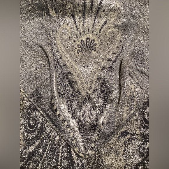 Woman THEIA COUTURE Silver Gray Metallic Brocade Cap Sleeve Cocktail Dress Sz 4 - Picture 4 of 4